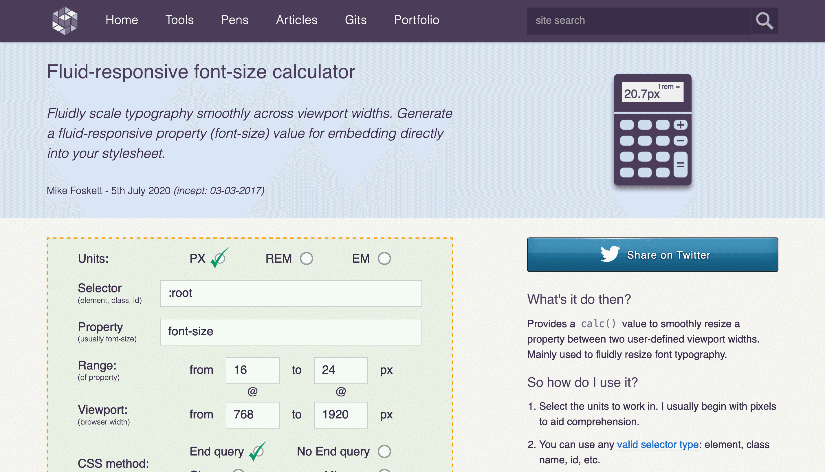 Fluid-responsive font-size calculator